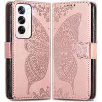 Cu clapetă pentru Oppo Reno 12, Butterfly, roz rose gold