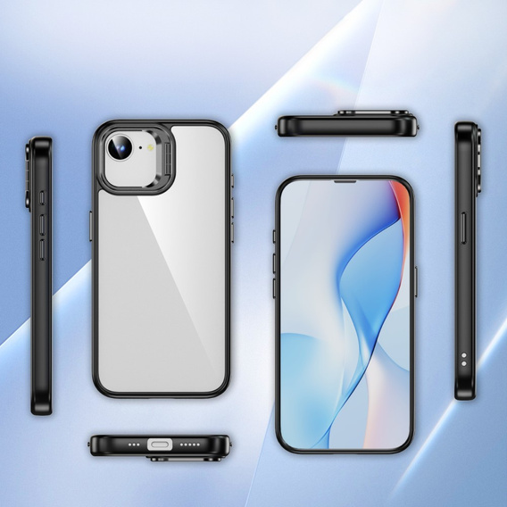 Carcasă pentru Iphone 16E, cadru pentru suport, transparent / negru