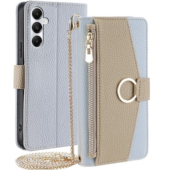 Carcasă flip pentru Samsung Galaxy A05s, Wallet Zipper Pocket, cu oglindă, albastru