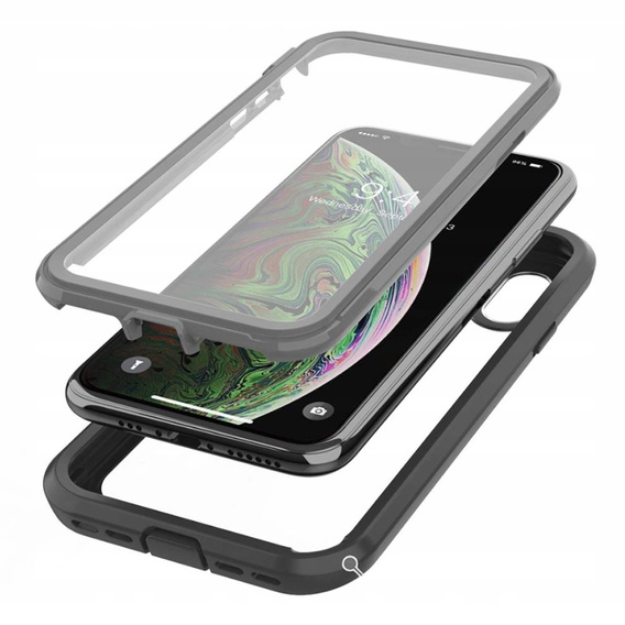 Carcasă pentru iPhone X/XS, Shockproof, cu folie, negru