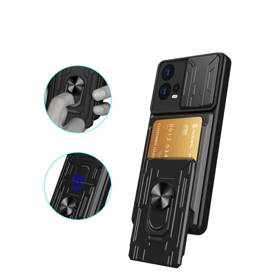 Husă blindată pentru Motorola Edge 30 Fusion 5G, Camera Slide Card Slot, negru