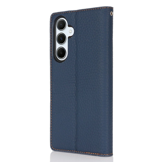Cu clapetă pentru Samsung Galaxy S25, Litchi Skin Grain, albastru închis