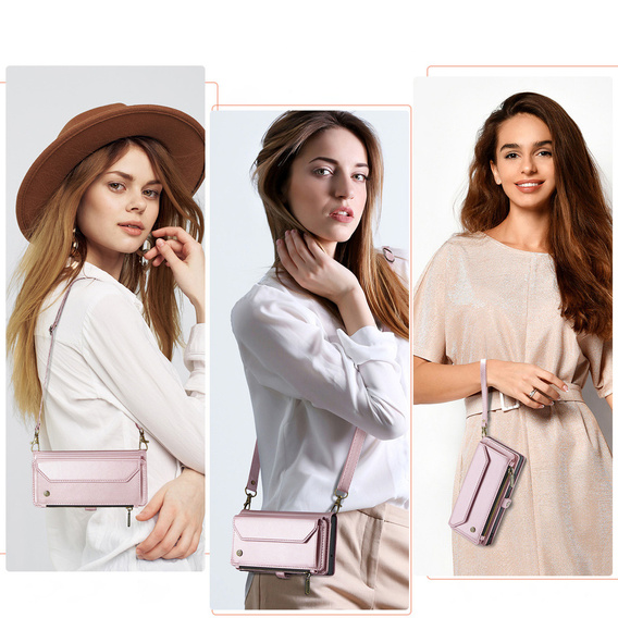 Husă de portofel cu închidere și curele pentru Samsung Galaxy A17 5G - roz