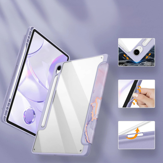 Husă pentru Samsung Galaxy Tab S10 Lite / S10 FE / S9 FE, Smartcase Hybrid, cu spațiu pentru stylus, Marble violet