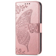 Cu clapetă pentru Samsung Galaxy A15, Butterfly Flower, roz rose gold + sticlă 9H 