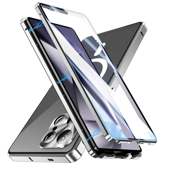 Carcasa Magnetic Dual Glass MagSafe pentru Samsung Galaxy S25 Ultra, de argint