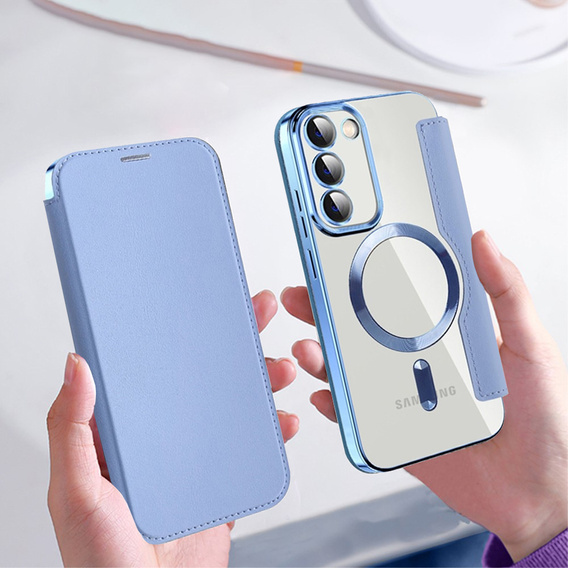 Cu clapetă pentru Samsung Galaxy S23, Wallet, MagSafe, albastru