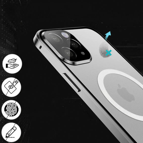 Carcasa Magnetic Dual Glass MagSafe pentru iPhone 14 Pro Max, de argint