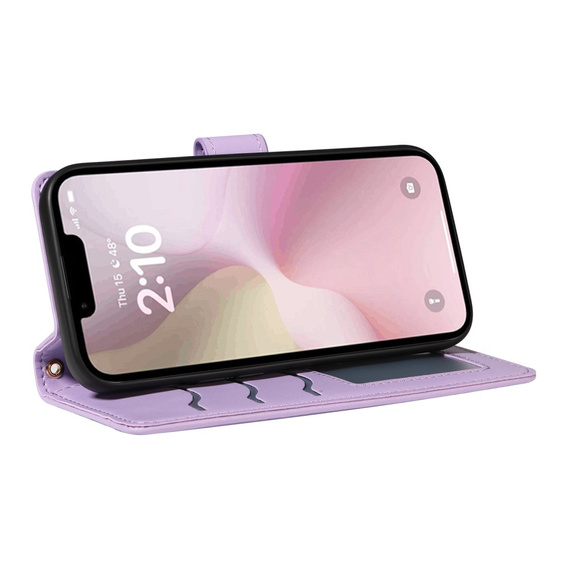 Husă cu clapetă pentru iPhone 16E, Rhombus Crossbody Leather, violet