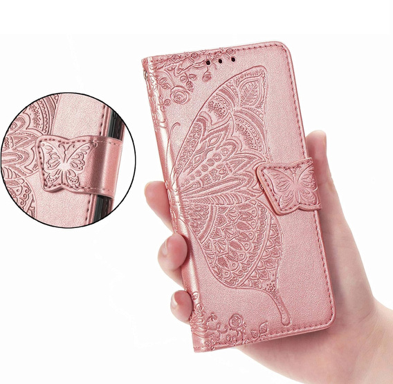 Cu clapetă pentru Oppo A40 / Oppo A40m, Butterfly, roz rose gold