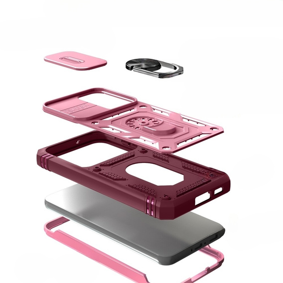 Husă blindată pentru Samsung Galaxy S23, CamShield Slide, roz / roșu