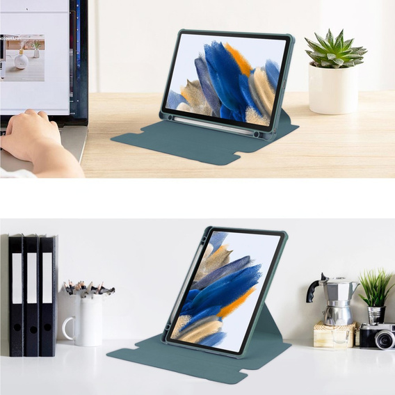 Husă pentru tastatură pentru Samsung Galaxy Tab A9+, Rotary 360° Leather, verde închis