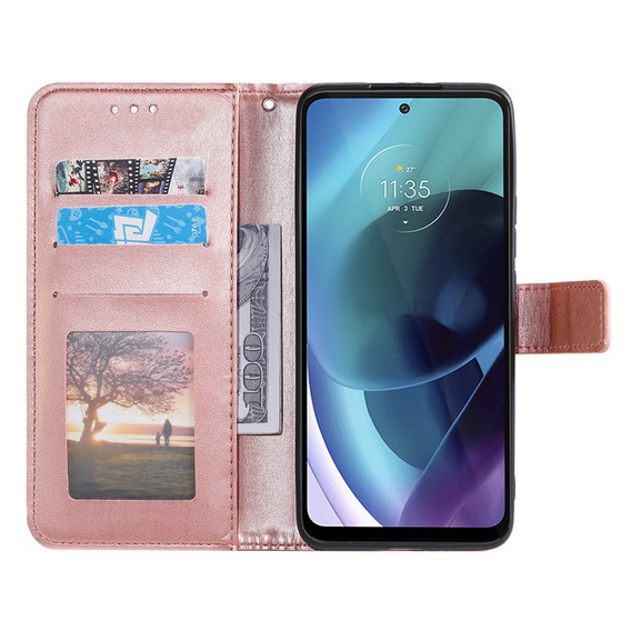 Cu clapetă pentru Motorola Moto G71 5G, Mandala, albastru