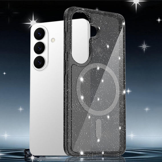 Husă cu sclipici, pentru MagSafe pentru Samsung Galaxy S26 Plus, transparentă/neagră