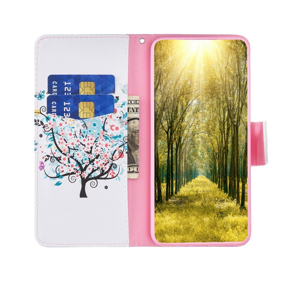 Cu clapetă pentru Nokia C12 4G, Wallet, colorful tree, alb