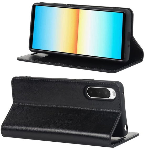 Cu clapetă pentru Sony Xperia 10 IV, Split Leather Wallet, negru