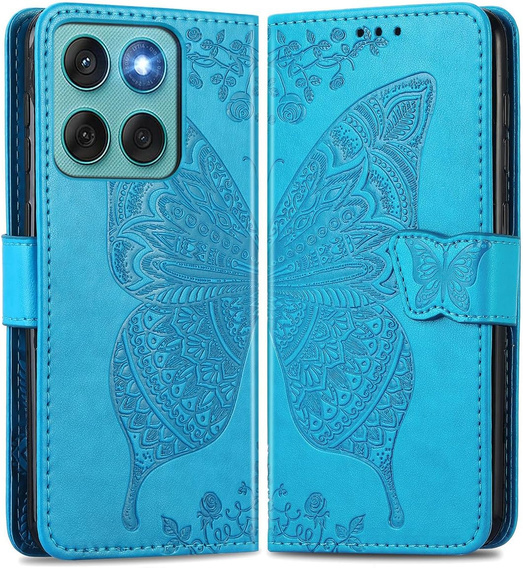Cu clapetă pentru Motorola Edge 60 / 60 Fusion, Butterfly, albastru