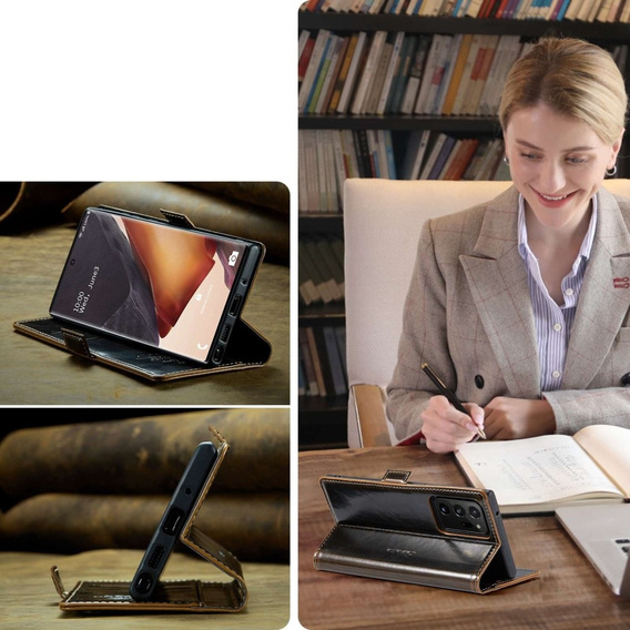 Carcasă flip CASEME pentru Samsung Galaxy Note 20 Ultra, Waxy Textured, cafea