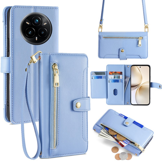 Cu clapetă pentru Realme 14 Pro 5G, Wallet Zipper Pocket, albastru