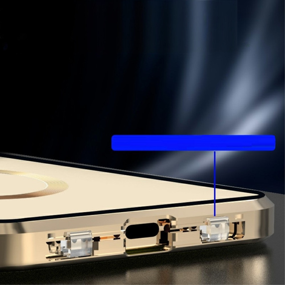 Carcasa Magnetic Dual Glass MagSafe pentru iPhone 15 Plus, de aur