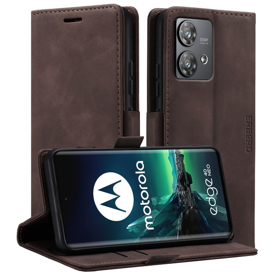 Husă pentru Motorola Edge 40 Neo, ERBORD Vintage, portofel cu clapetă, cafea