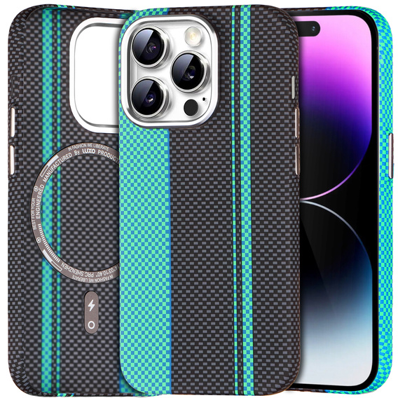 Carcasa pentru iPhone 14 Pro, Carbon Fiber MagSafe, negru / albastru