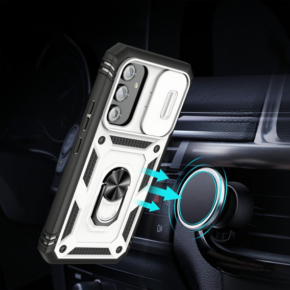 Husă blindată pentru Samsung Galaxy A54 5G, CamShield Slide, alb / negru