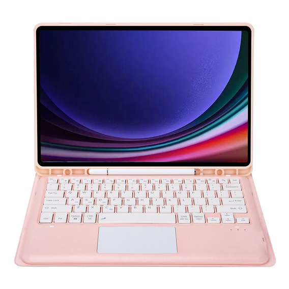 Carcasă + tastatură Samsung Galaxy Tab S9+, Leather Pen Slot TouchPad, roz rose gold