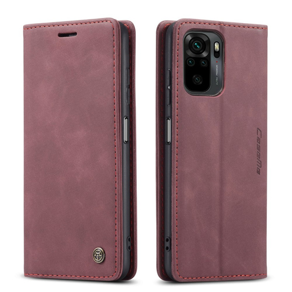 Husa CASEME pentru Xiaomi Redmi Note 10 / 10S, Leather Wallet Case, maroon