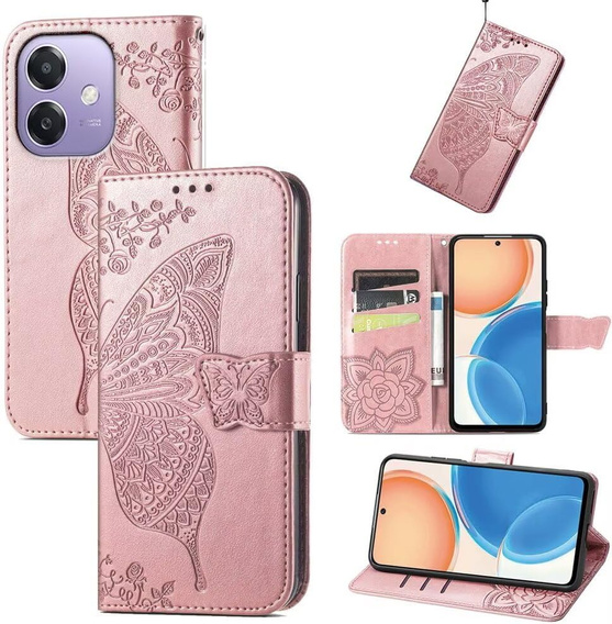 Cu clapetă pentru Oppo A40 / Oppo A40m, Butterfly, roz rose gold