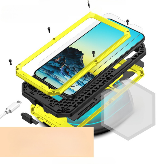 Husă blindată pentru Samsung Galaxy S22, R-JUST CamShield Slide, galben