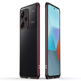 Husa pentru Xiaomi Redmi Note 13 Pro+, Armor Bumper, cu capac pentru obiectiv, negru / roșu
