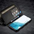 Husă cu clapetă LC.IMEEKE pentru Samsung Galaxy A17 5G, textură carbon, negru