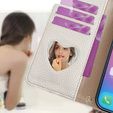 Carcasă flip pentru Honor Magic 6 Lite 5G, Wallet Zipper Pocket, cu oglindă, alb
