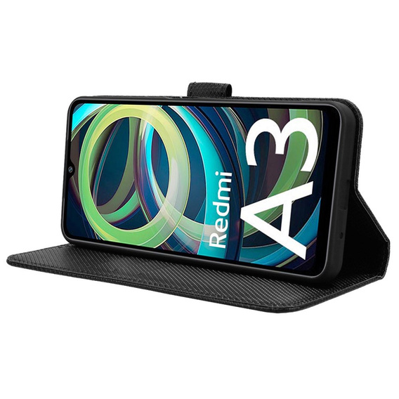 Cu clapetă pentru Xiaomi Redmi A3, Wallet Smart Magnet, negru