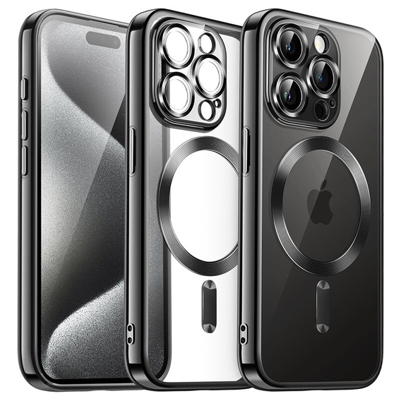 Husă pentru iPhone 15 Pro, Electro MagSafe, negru + Sticlă pentru ecran