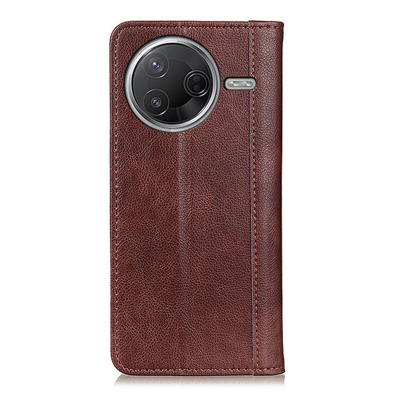 Husa cu clapetă pentru Xiaomi Poco F7 Pro / F7 Ultra, Split Leather, maro