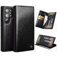 Carcasa flip pentru Samsung Galaxy S25 Ultra, QIALINO Leather Wallet, negru