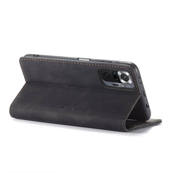 Husa CASEME pentru Xiaomi Redmi Note 10 Pro, Leather Wallet Case, negru