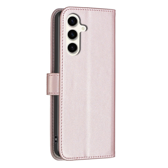 Cu clapetă pentru Samsung Galaxy S23 FE, BINFEN Wallet, roz rose gold + sticlă 9H