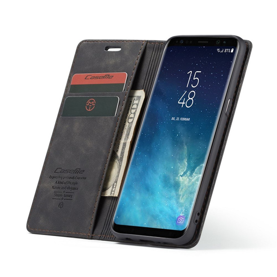 Husa CASEME pentru Samsung Galaxy S8, Leather Wallet Case, negru