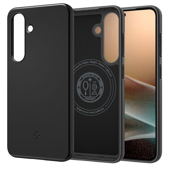 Carcasa Spigen pentru Samsung Galaxy S25, Thin Fit Mag, negru + sticlă temperată 9H