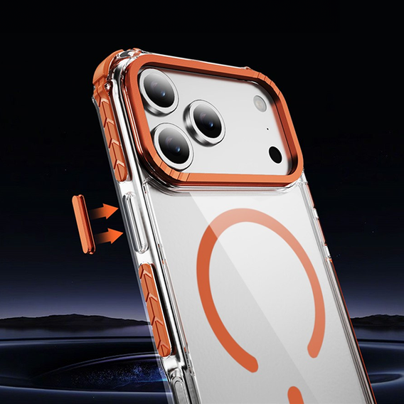 Carcasă blindată pentru MagSafe transparent cu laturi portocalii pentru iPhone 17 Pro