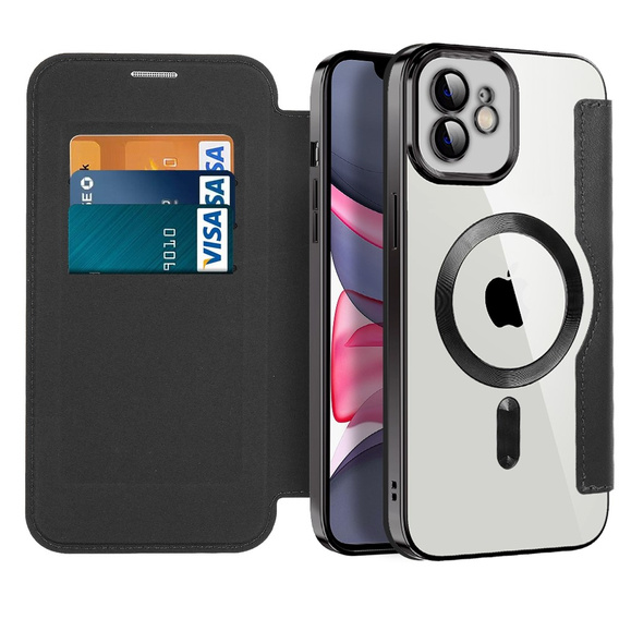 Cu clapetă pentru iPhone 11, RFID Wallet MagSafe CamShield, negru