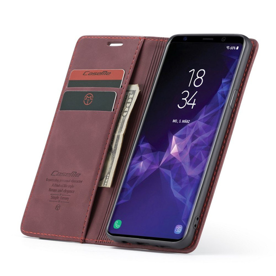 Husa CASEME pentru Samsung Galaxy S9 Plus, Leather Wallet Case, maroon