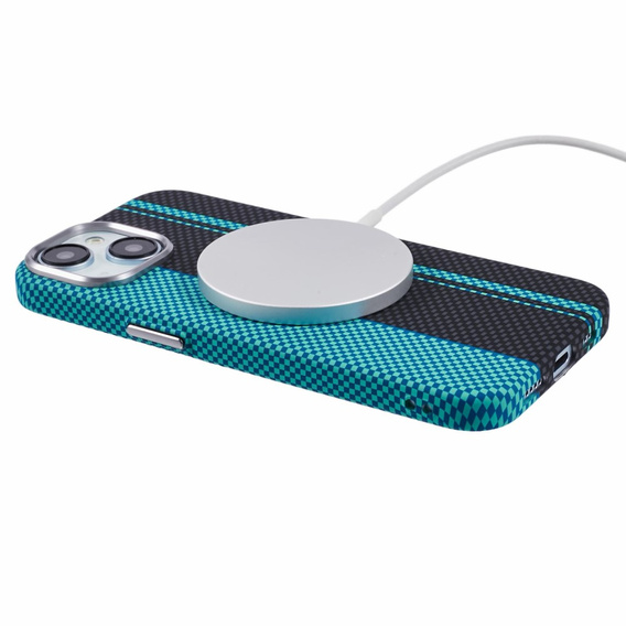 Carcasa pentru iPhone 14, Carbon Fiber MagSafe, negru / albastru