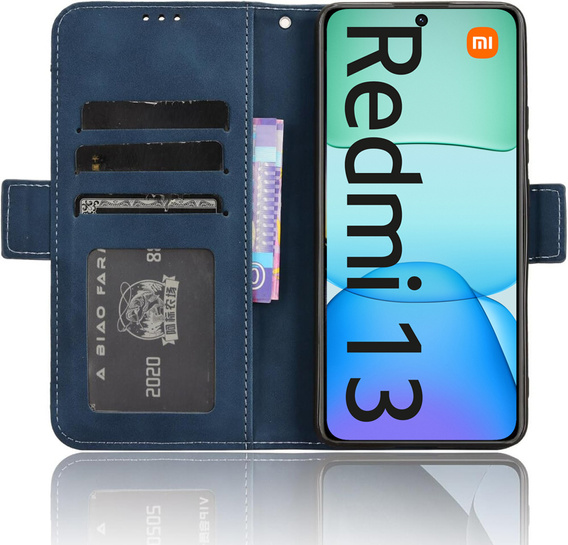 Cu clapetă pentru Xiaomi Redmi 13, Card Slot, albastru închis