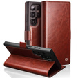 Carcasa flip pentru Samsung Galaxy S25 Ultra, QIALINO Leather Wallet, maro închis