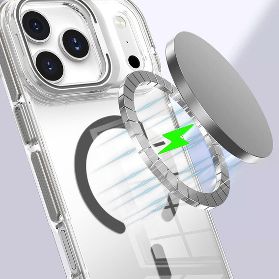 Husă pentru iPhone 17 Pro, pentru MagSafe, cu suport, transparentă cu inserții gri