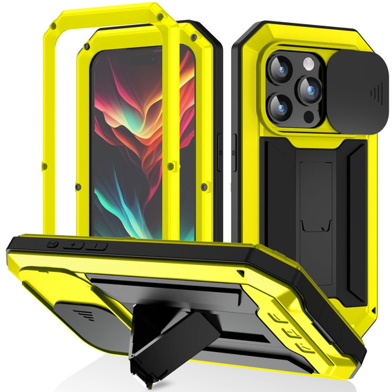 Husă pentru iPhone 15 Pro, R-JUST CamShield Slide, armată, galben  / negru